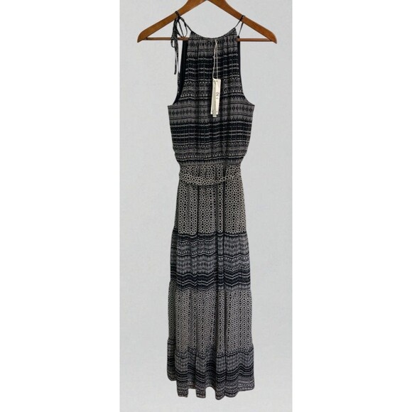Lovestitch Dress Size M Black Boho Maxi Sleeveless Print Halter Tiered NWT - Picture 3 of 5